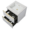 Opus 600mm Fluted Wall Hung 2-Drawer Vanity Unit – Satin White with Marble‑Effect Basin & Brushed Brass Handles