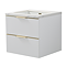 Opus 600mm Fluted Wall Hung 2-Drawer Vanity Unit – Satin White with Marble‑Effect Basin & Brushed Brass Handles