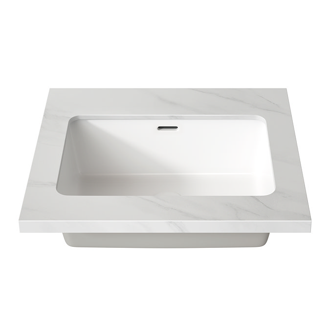 Opus 600mm Fluted Wall Hung 2-Drawer Vanity Unit – Satin White with Marble‑Effect Basin & Brushed Brass Handles