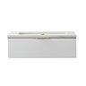 Opus 900mm Fluted Wall Hung Vanity Unit – Satin White with Marble‑Effect Basin & Brushed Brass Handle