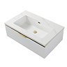 Opus 900mm Fluted Wall Hung Vanity Unit – Satin White with Marble‑Effect Basin & Brushed Brass Handle
