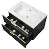 Opus 900mm Fluted Wall Hung 2-Drawer Vanity Unit – Satin Black with Marble‑Effect Basin & Brushed Brass Handles