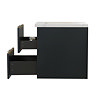 Opus 900mm Fluted Wall Hung 2-Drawer Vanity Unit – Satin Black with Marble‑Effect Basin & Brushed Brass Handles
