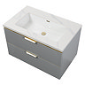 Opus 900mm Fluted Wall Hung 2-Drawer Vanity Unit – Satin Grey with Marble‑Effect Basin & Brushed Brass Handles