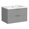 Opus 900mm Fluted Wall Hung 2-Drawer Vanity Unit – Satin Grey with Marble‑Effect Basin & Brushed Brass Handles