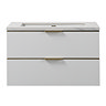 Opus 900mm Fluted Wall Hung 2-Drawer Vanity Unit – Satin White with Marble‑Effect Basin & Brushed Brass Handles