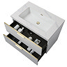 Opus 900mm Fluted Wall Hung 2-Drawer Vanity Unit – Satin White with Marble‑Effect Basin & Brushed Brass Handles