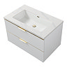 Opus 900mm Fluted Wall Hung 2-Drawer Vanity Unit – Satin White with Marble‑Effect Basin & Brushed Brass Handles