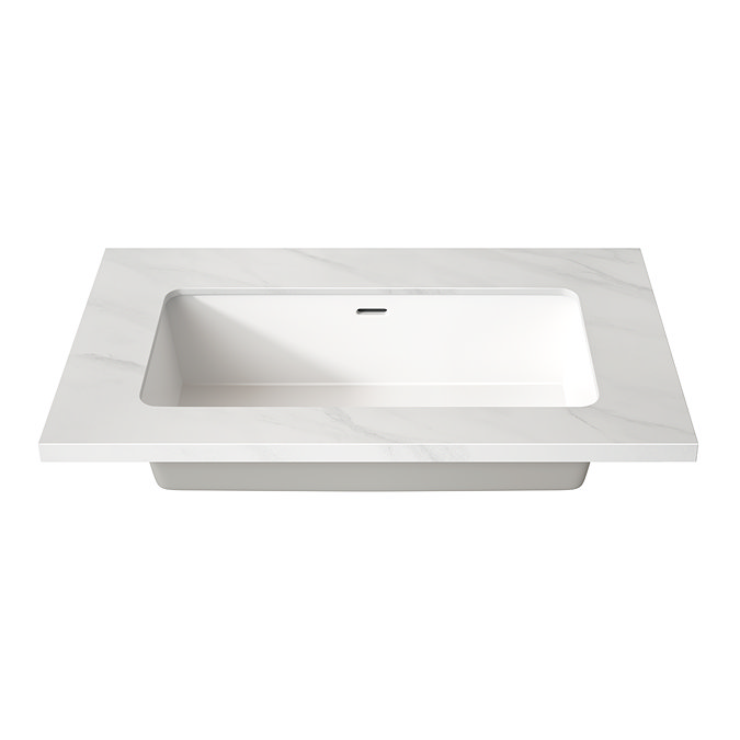 Opus 900mm Fluted Wall Hung 2-Drawer Vanity Unit – Satin White with Marble‑Effect Basin & Brushed Brass Handles