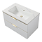 Opus 900mm Fluted Wall Hung 2-Drawer Vanity Unit – Satin White with Marble‑Effect Basin & Brushed Brass Handles