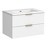 Opus 900mm Fluted Wall Hung 2-Drawer Vanity Unit – Satin White with Marble‑Effect Basin & Brushed Brass Handles