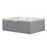 Opus 900mm Fluted Wall‑Hung Vanity Unit – Satin Grey with Marble‑Effect Basin & Brushed Brass Handle