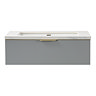 Opus 900mm Fluted Wall‑Hung Vanity Unit – Satin Grey with Marble‑Effect Basin & Brushed Brass Handle