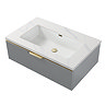 Opus 900mm Fluted Wall Hung Vanity Unit – Satin Grey with Marble‑Effect Basin & Brushed Brass Handle