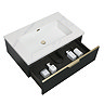 Opus 900mm Fluted Wall Hung Vanity Unit & Towel Shelf – Satin Black with Marble‑Effect Basin & Brushed Brass Handle
