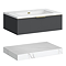 Opus 900mm Fluted Wall Hung Vanity Unit & Towel Shelf – Satin Black with Marble‑Effect Basin & Brushed Brass Handle