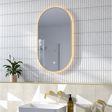 Opus Brushed Brass Lozenge LED Mirror with Anti-Fog, Touch Control & Colour Changing Light