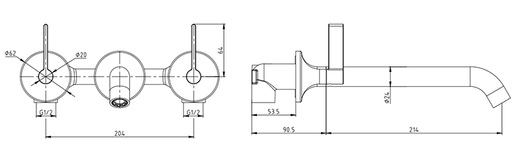 Opus Wall Mounted 3 Hole Basin Mixer Tap Brushed Brass