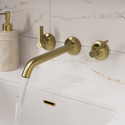 Opus Wall Mounted 3 Hole Basin Mixer Tap Brushed Brass