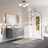 Opus Curved Brushed Brass Full Outer Framed Wet Room Screen with Support Arm (1950mm High)