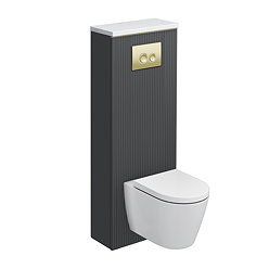 Opus Fluted Back to Wall WC Unit 1400mm – Satin Black with Brushed Brass Flush Plate & Wall Hung Toilet Pan