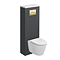 Opus Fluted Back to Wall WC Unit 1400mm – Satin Black with Brushed Brass Flush Plate & Wall Hung Toilet Pan