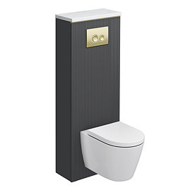 Opus Fluted Back to Wall WC Unit 1400mm – Satin Black with Brushed Brass Flush Plate & Wall Hung Toilet Pan