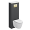 Opus Fluted Back to Wall WC Unit 1400mm – Satin Black with Brushed Brass Flush Plate & Wall Hung Toilet Pan