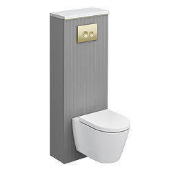 Opus Fluted Back to Wall WC Unit 1400mm – Satin Grey with Brushed Brass Flush Plate & Wall Hung Toilet Pan