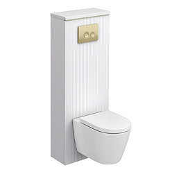 Opus Fluted Back to Wall WC Unit 1400mm – Satin  White with Brushed Brass Flush Plate & Wall Hung Toilet Pan