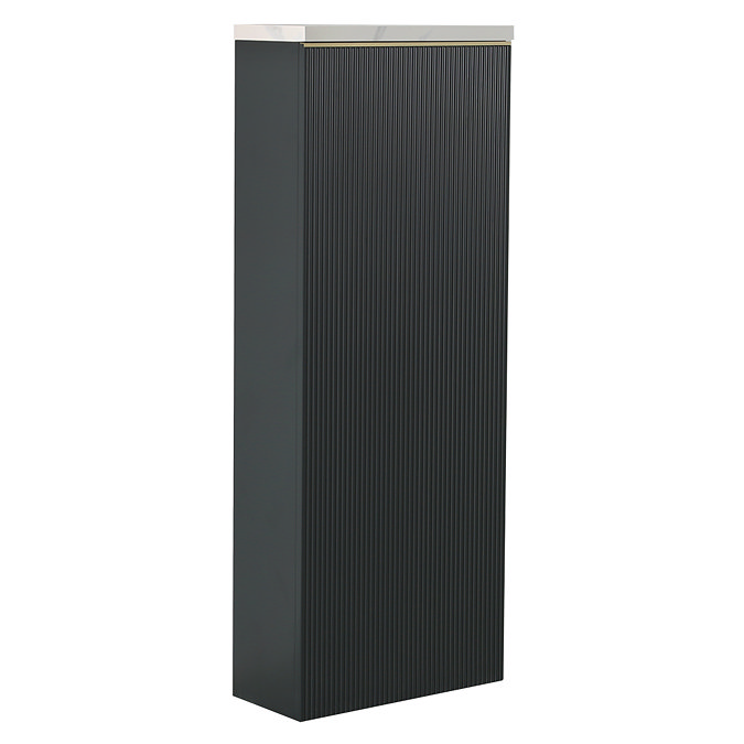 Opus Fluted Tall WC Unit – Satin Black with Marble‑Effect Lid & Brushed Brass Trim (Unit Only)