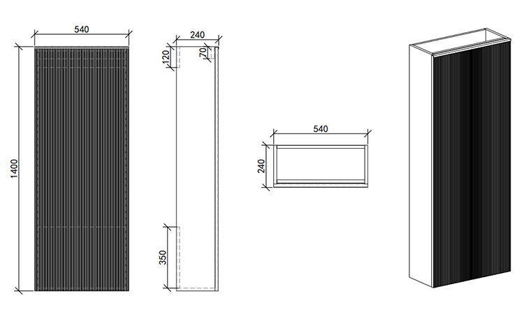 Opus Fluted Tall WC Unit – Satin Black with Marble‑Effect Lid & Brushed Brass Trim (Unit Only)