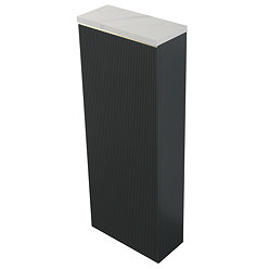 Opus Fluted Tall WC Unit – Satin Black with Marble‑Effect Lid & Brushed Brass Trim (Unit Only)