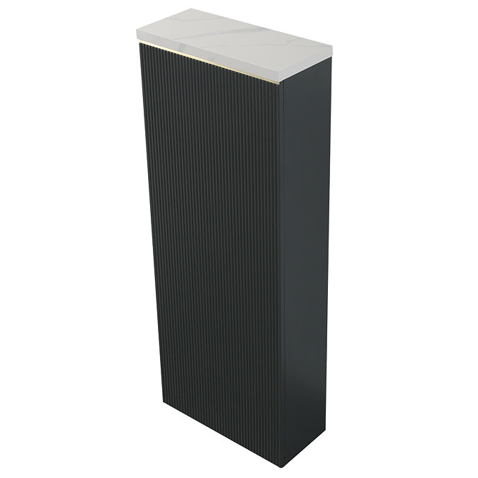 Opus Fluted Tall WC Unit – Satin Black with Marble‑Effect Lid & Brushed Brass Trim (Unit Only)