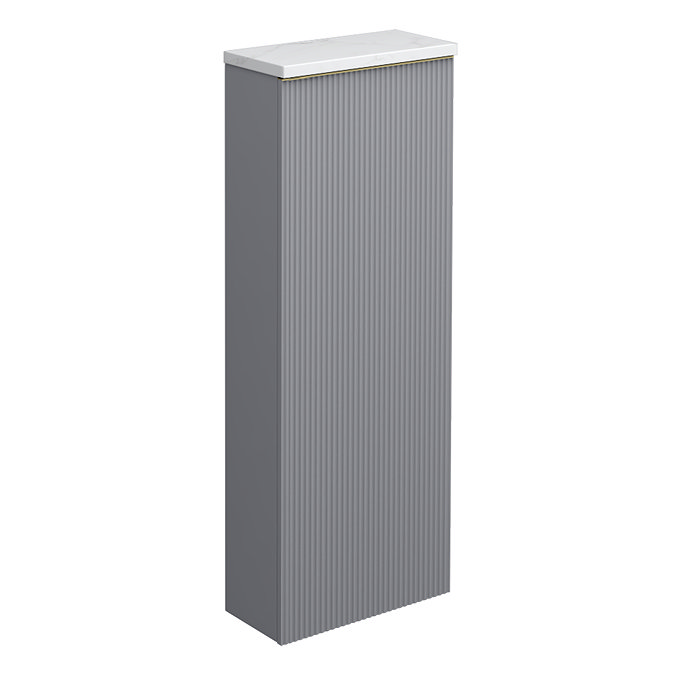 Opus Fluted Tall WC Unit – Satin Grey with Marble‑Effect Lid & Brushed Brass Trim (Unit Only)