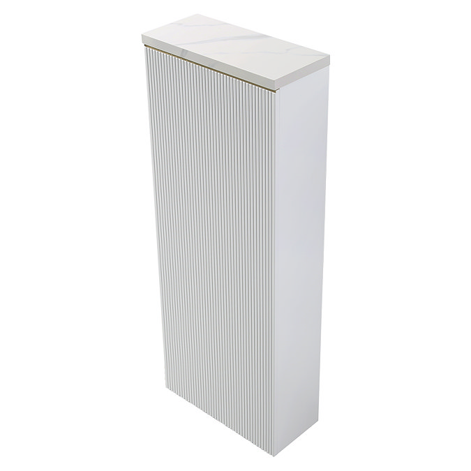 Opus Fluted Tall WC Unit – Satin White with Marble‑Effect Lid & Brushed Brass Trim (Unit Only)