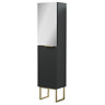 Opus Mirrored 2 Door Tall Storage Unit - Satin Black, Fluted with Brushed Brass Handle & Legs