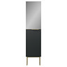 Opus Mirrored 2 Door Tall Storage Unit - Satin Black, Fluted with Brushed Brass Handle & Legs