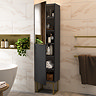 Opus Mirrored 2 Door Tall Storage Unit - Satin Black, Fluted with Brushed Brass Handle & Legs