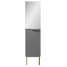 Opus Mirrored 2 Door Wall Hung Tall Storage Unit - Satin Grey, Fluted with Brushed Brass Handle & Legs