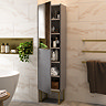 Opus Mirrored 2 Door Tall Storage Unit - Satin Grey, Fluted with Brushed Brass Handle & Legs