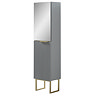 Opus Mirrored 2 Door Wall Hung Tall Storage Unit - Satin Grey, Fluted with Brushed Brass Handle & Legs