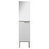 Opus Mirrored 2 Door Wall Hung Tall Storage Unit - Satin White, Fluted with Brushed Brass Handle & Legs