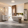 Opus Mirrored 2 Door Tall Storage Unit - Satin White, Fluted with Brushed Brass Handle & Legs