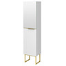 Opus Mirrored 2 Door Wall Hung Tall Storage Unit - Satin White, Fluted with Brushed Brass Handle & Legs