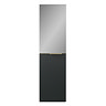 Opus Mirrored 2 Door Wall Hung Tall Storage Unit - Satin Black, Fluted with Brushed Brass Handle