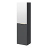 Opus Mirrored 2 Door Wall Hung Tall Storage Unit - Satin Black, Fluted with Brushed Brass Handle
