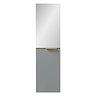 Opus Mirrored 2 Door Wall Hung Tall Storage Unit - Satin Grey, Fluted with Brushed Brass Handle