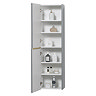 Opus Mirrored 2 Door Wall Hung Tall Storage Unit - Satin Grey, Fluted with Brushed Brass Handle