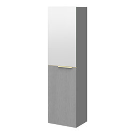 Opus Mirrored 2 Door Wall Hung Tall Storage Unit - Satin Grey, Fluted with Brushed Brass Handle